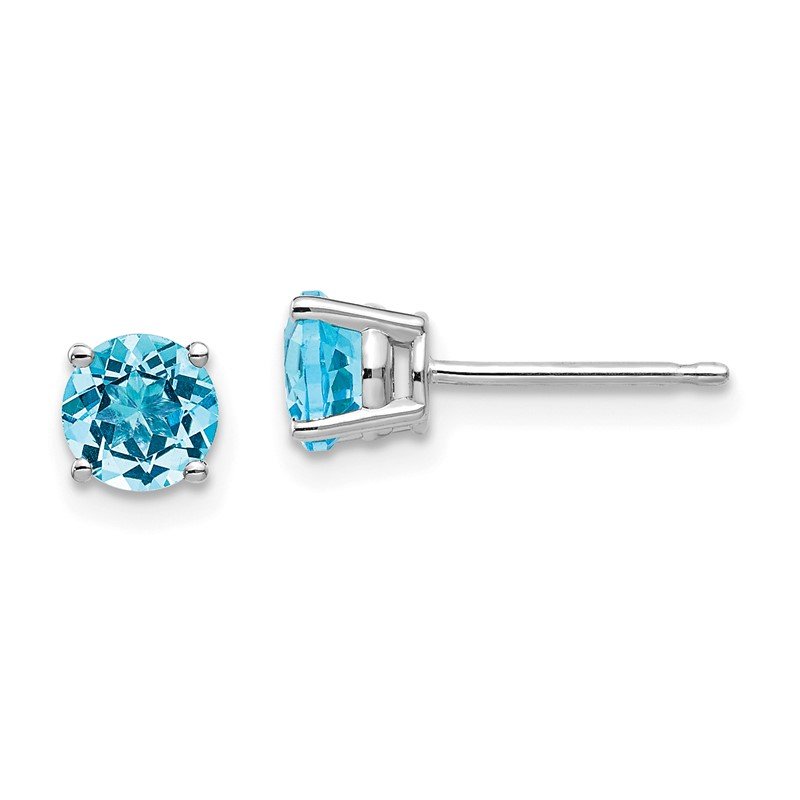 14k White Gold 5mm Round Blue Topaz Post Earrings