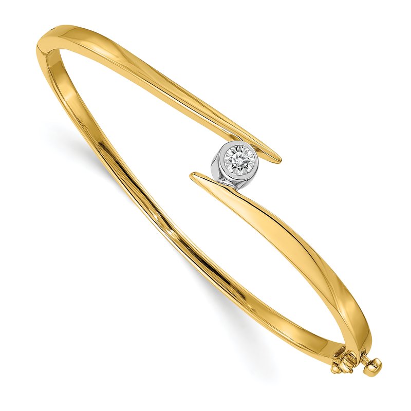 14k Two-tone Complete 1/3 carat AA Diamond Hinged Oval Bangle Bracelet