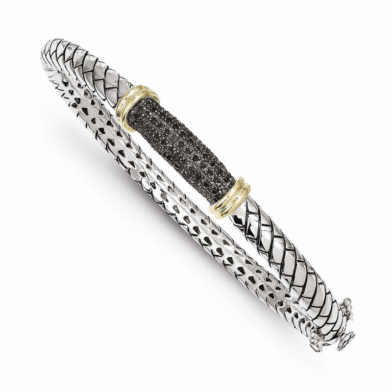 Sterling Silver with 14K Accent Antiqued Black Diamond Hinged Bangle Bracelet