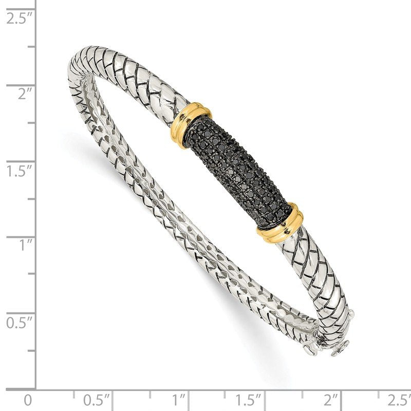 Sterling Silver with 14K Accent Antiqued Black Diamond Hinged Bangle Bracelet