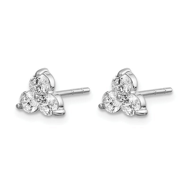 14K White Gold 1/2 carat Lab Grown Diamond VS+ F+ Complete Three Stone Post Stud Earrings
