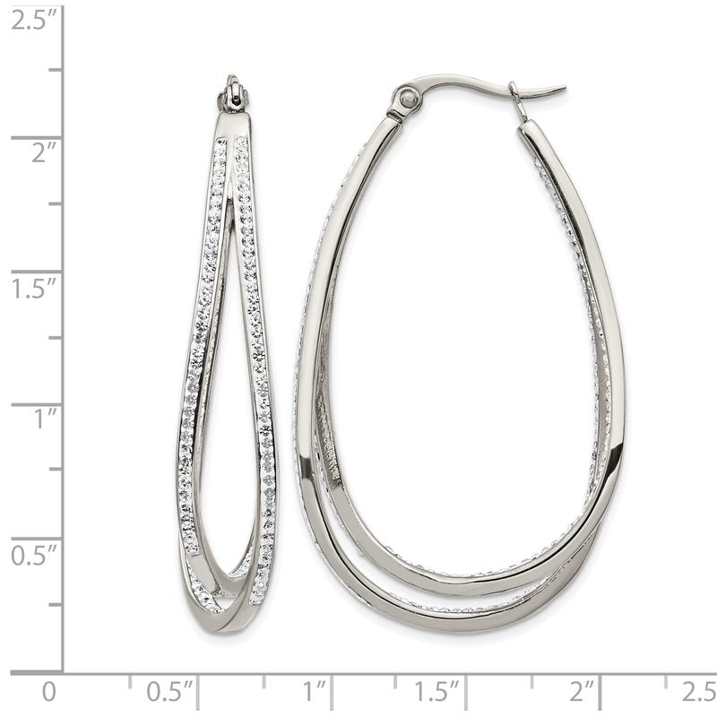 Stainless Steel Polished with Preciosa Crystal In and Out Twisted Hoop Earrings