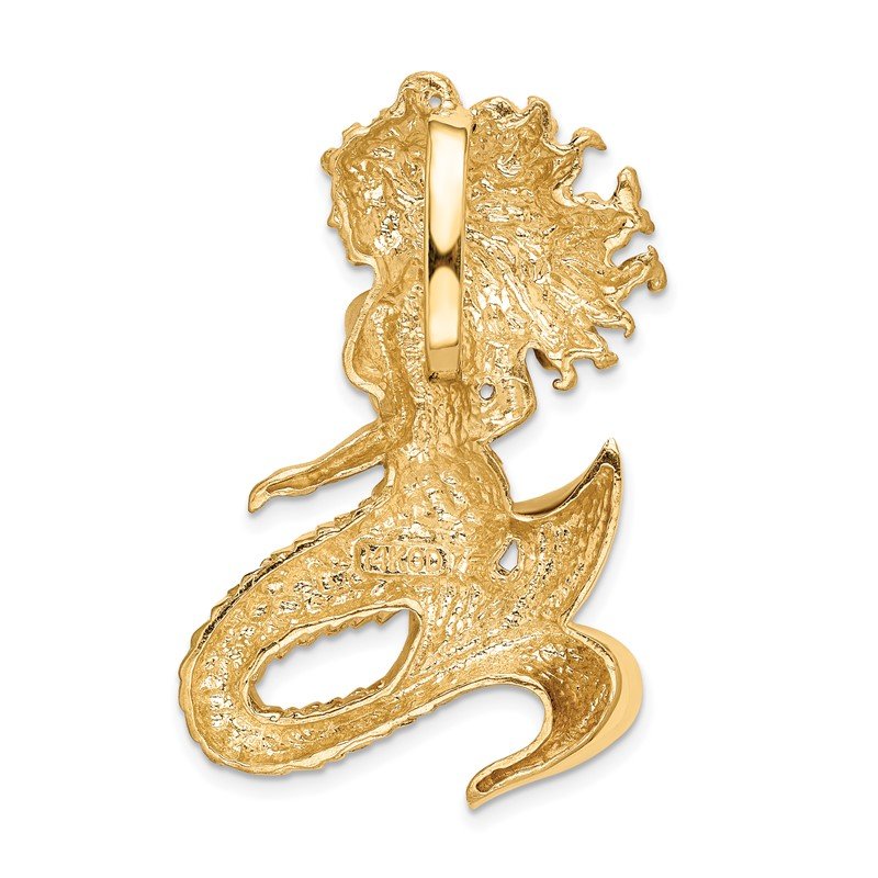 14k Large Polished and Satin Diamond-cut Mermaid Omega Slide