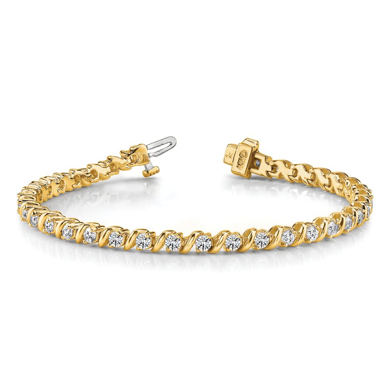 14k Complete 2 carat Round A Diamond Swirled 2-prong 7 inch Tennis Bracelet