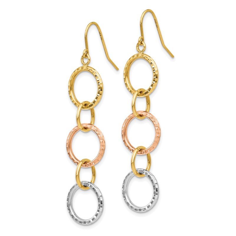 14k Tri-Color Diamond Cut Circle Dangle Earrings