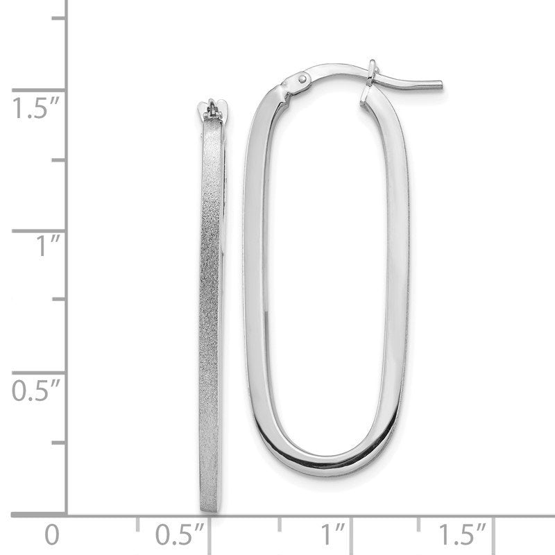 14k White Gold Polished &amp; Satin 2mm Oval Hoop Earrings