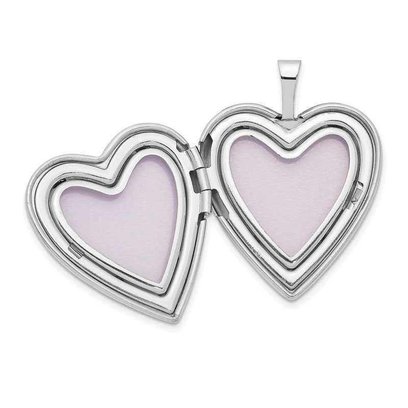 14K White Gold Polished and Satin Diamond Star 20mm Heart Locket