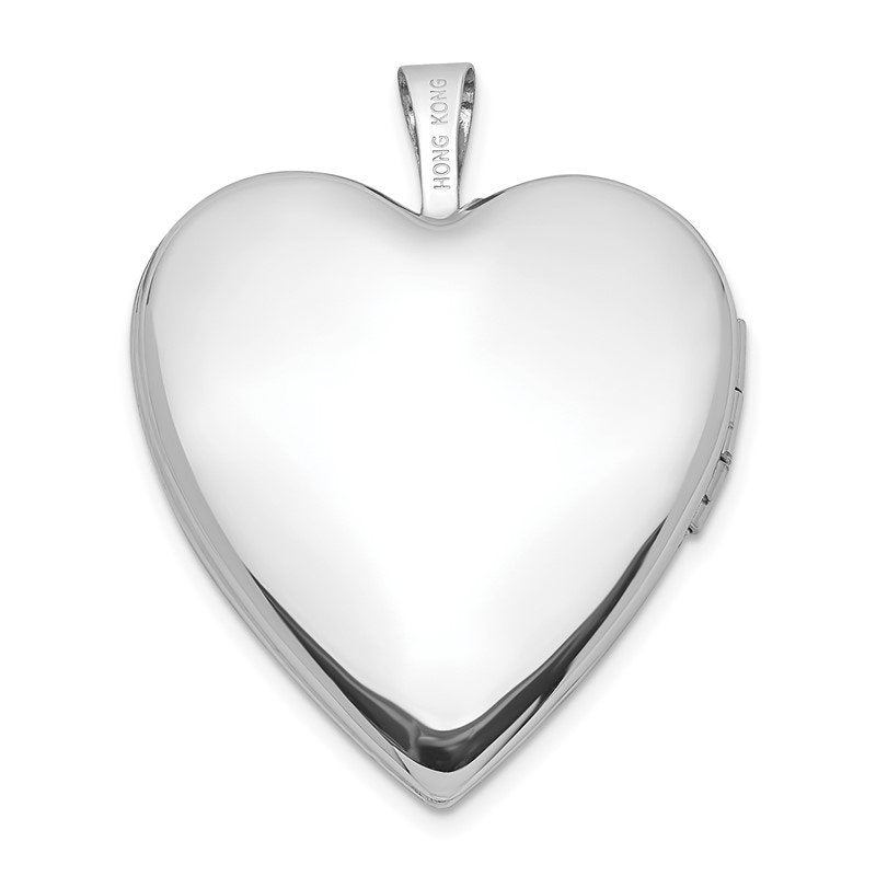 14K White Gold Polished and Satin Diamond Star 20mm Heart Locket