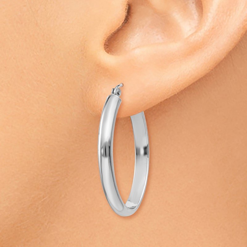 14k White Gold Polished 3.5mm Oval Hoop Earrings