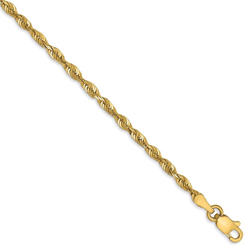 14K 10 inch 2.5mm Ultra Diamond-cut Rope with Lobster Clasp Anklet