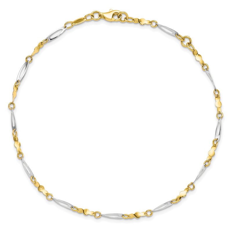 10K Two-tone Twisted Link 9 inch Plus 1 inch Extender - Total 10 inch Anklet