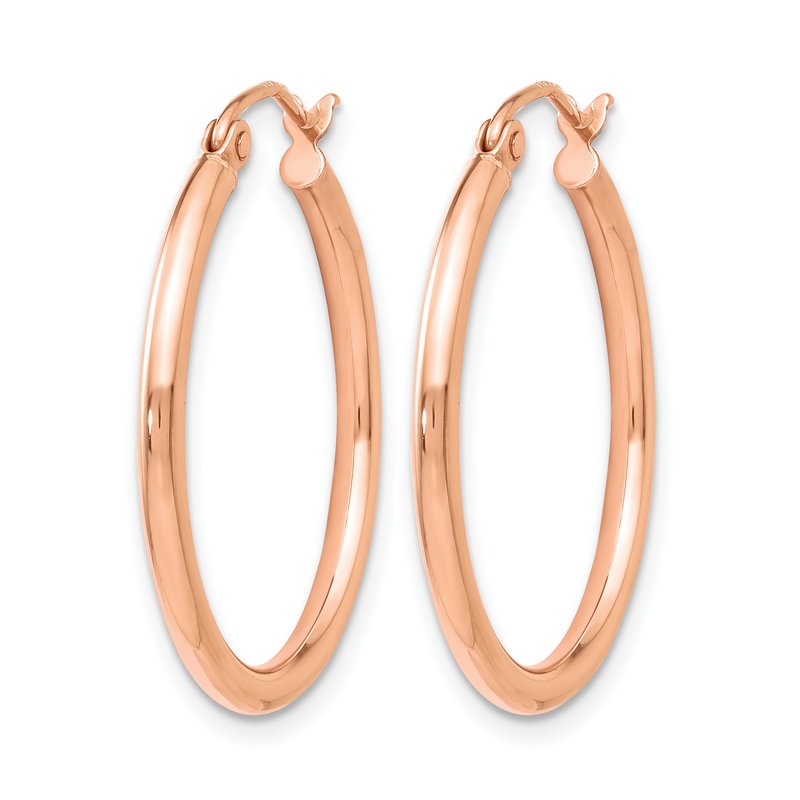 14K Rose Gold 2x25mm Polished Hoop Earrings