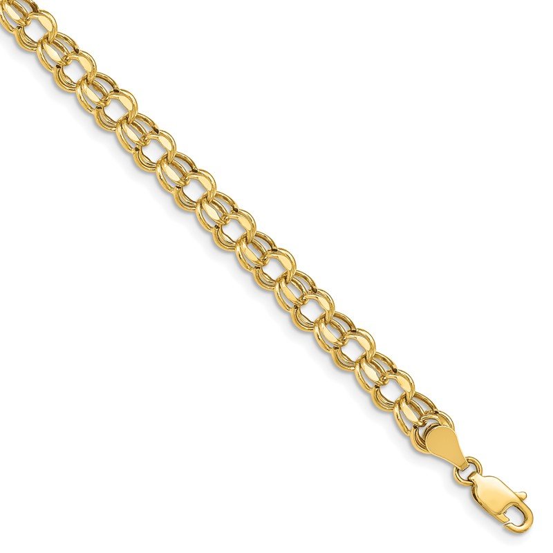 14k 6mm Hollow Diamond-cut Double Link 7 inch Charm Bracelet