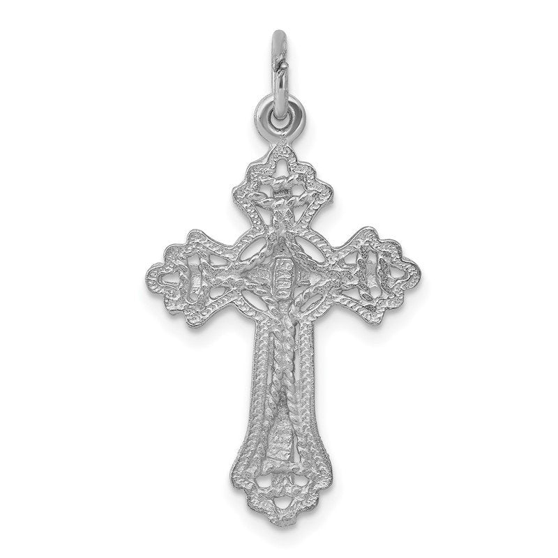 14k White Gold Fleur de Lis Cross Charm