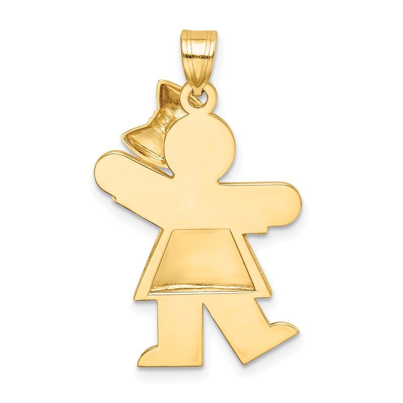 14k The Kids Puffed Girl with Bow on Right Engravable Kiss Charm