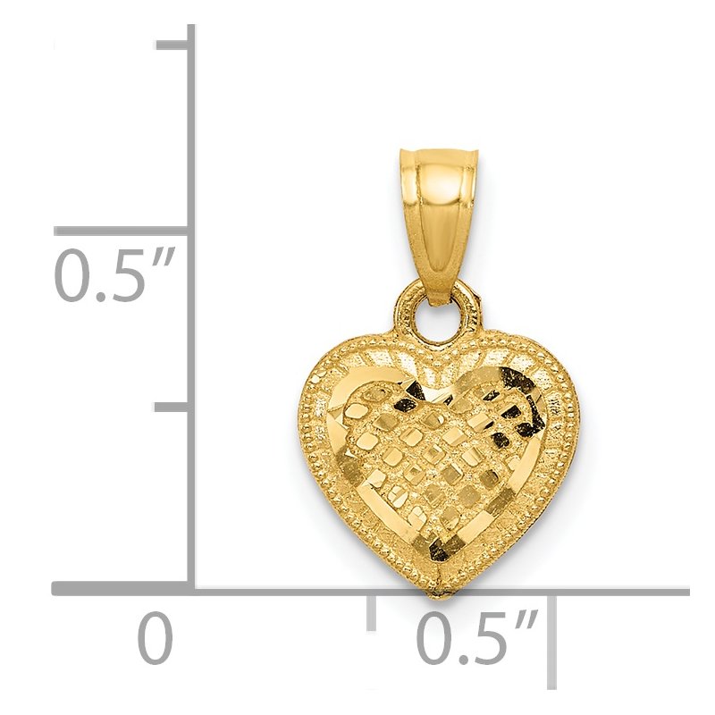 14k Diamond-cut Lattice Heart with Engravable Back Pendant