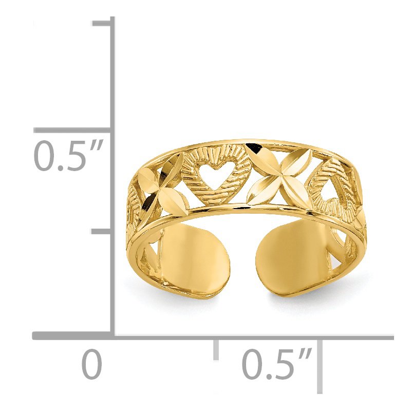 14k Diamond-cut  X & Heart Toe Ring