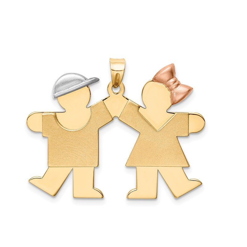 14k Tri-color The Kids Medium Boy on Left and Girl on Right Engravable Kiss Charm