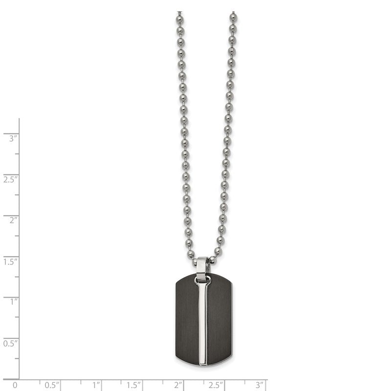 Stainless Steel Brushed and Polished Black IP-plated Dog Tag on a 24 inch Ball Chain Necklace