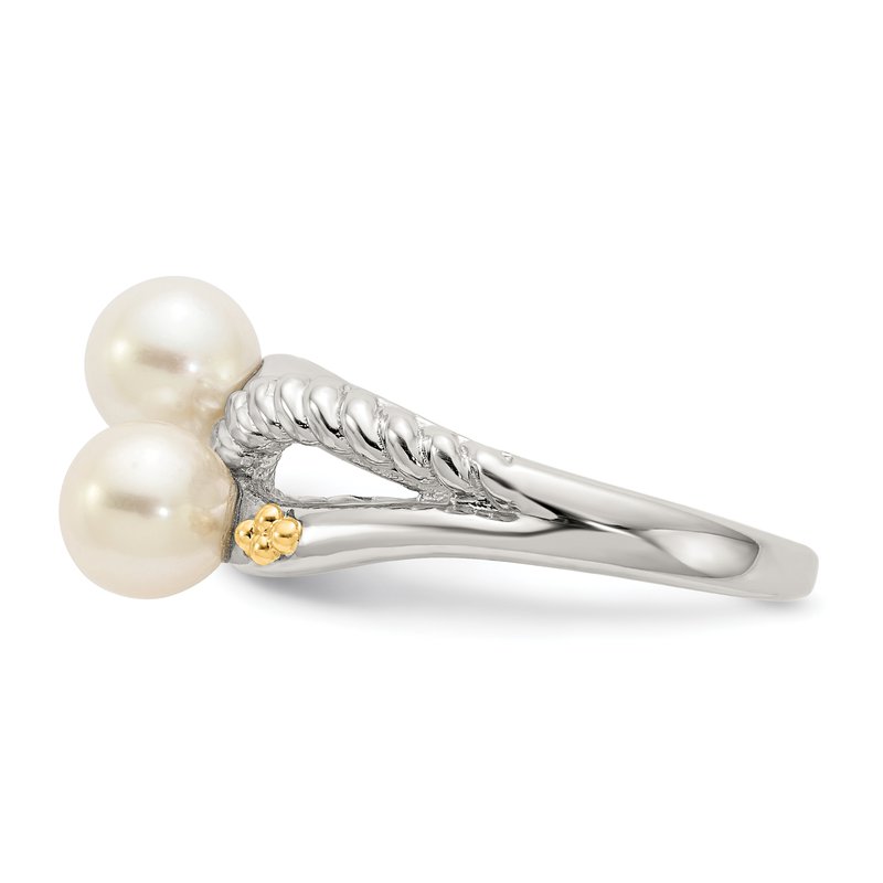 Sterling Silver with 14K Accent Polished 6mm White Freshwater Cultured Pearl Ring