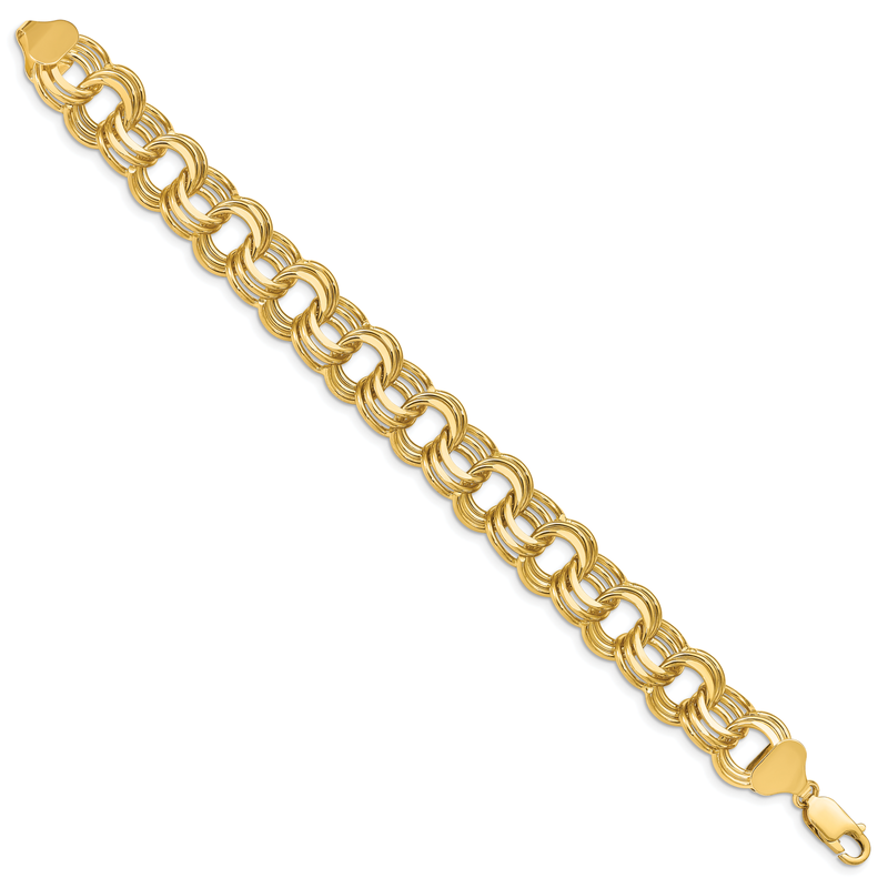 14k 14mm Solid Triple Link 7.5 inch Charm Bracelet