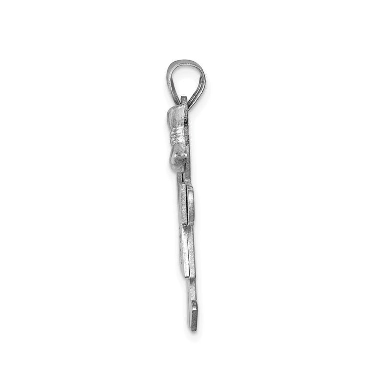 14k White Gold The Kids Medium Girl with Bow on Right AA Diamond Kiss Charm