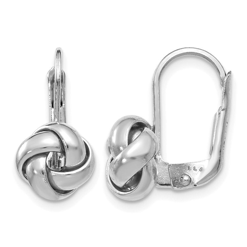 14K w/ White Rhodium Plating Polished Love Knot Leverback Earrings