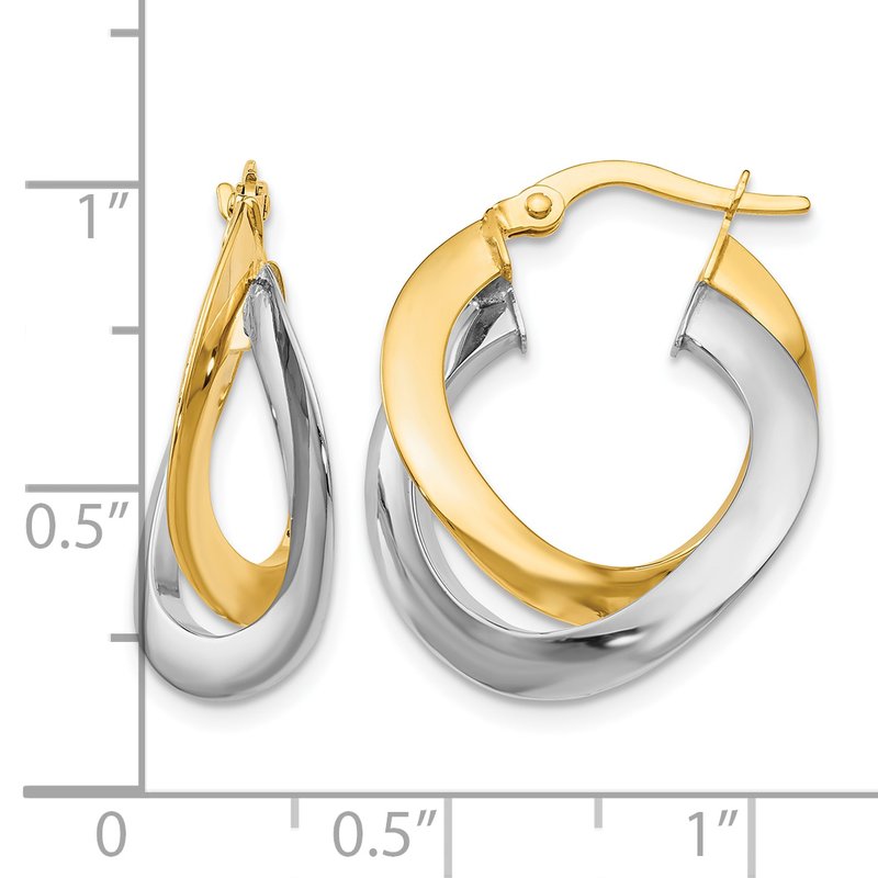 14K Two-tone Polished Twisted Double Hoop Earrings