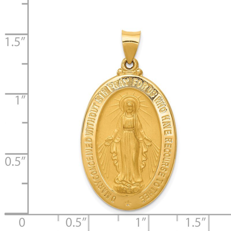14k Polished and Satin Hollow Miraculous Medal Oval Pendant