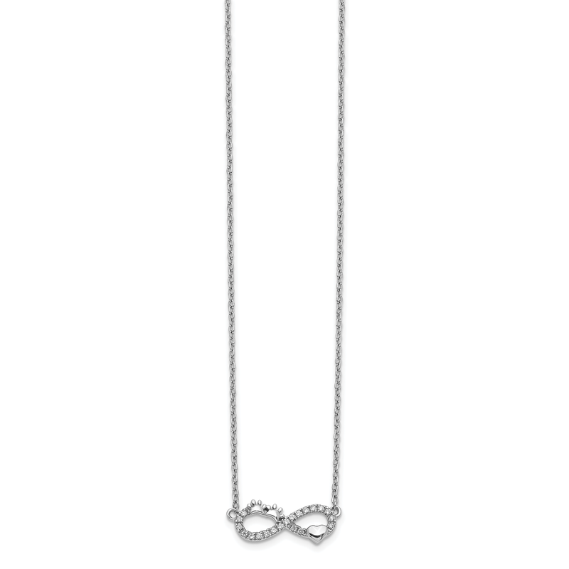 14k White Gold 1/10 carat Diamond Infinity with Pawprint and Heart 18 inch Necklace