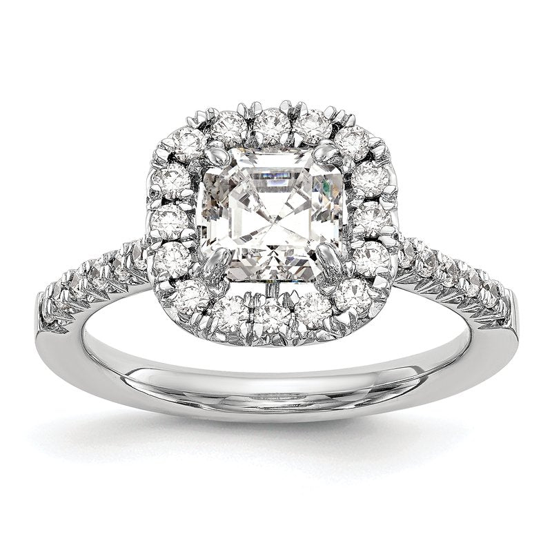 14K White Gold 1/2 carat Lab Grown Diamond VS+ F+ Semi-Mount Asscher Halo Engagement Ring