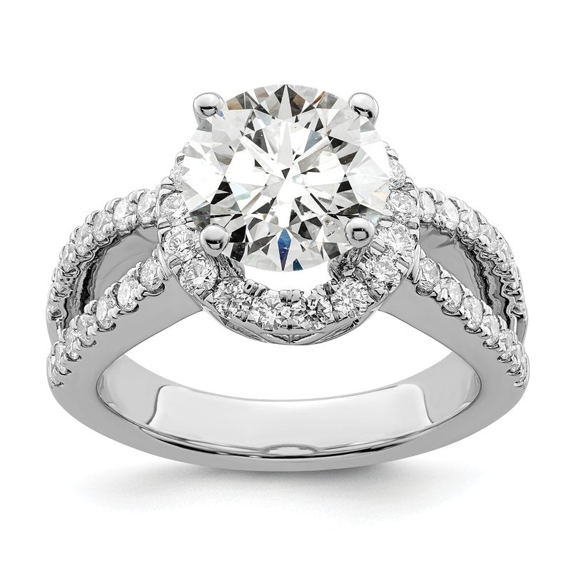 14K White Gold 3/4 carat Lab Grown Diamond VS/SI  D E F  Semi Mount Round Halo Engagement Ring