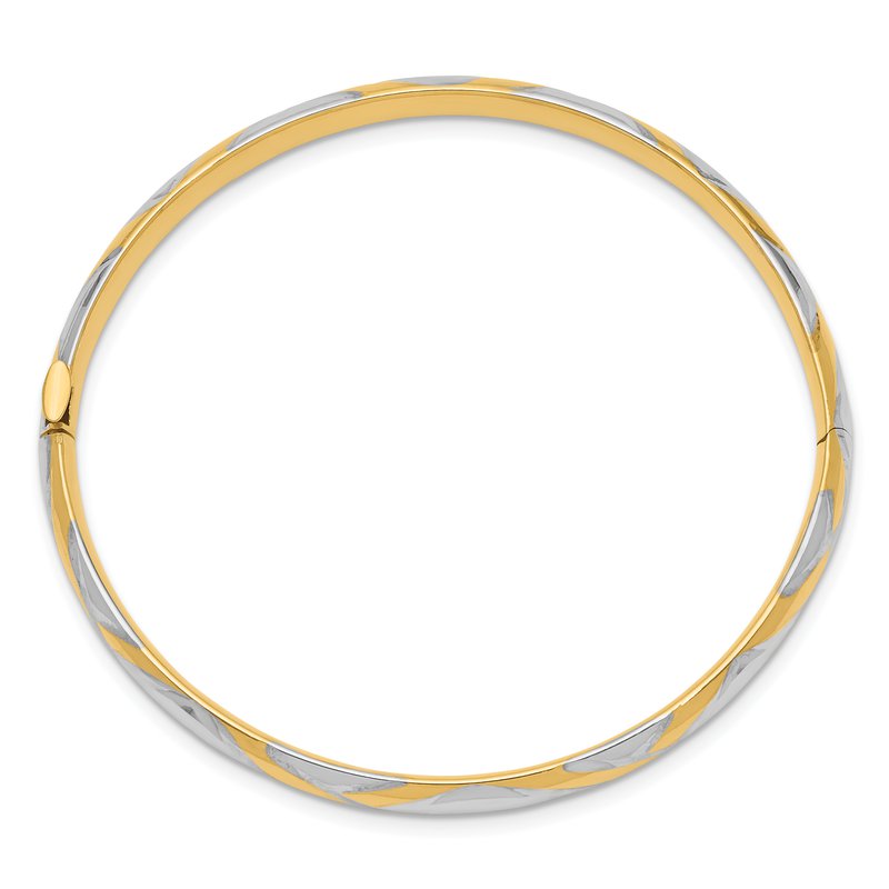 14k 3/16 w/White Rhodium Criss-Cross Children's Hinged Bangle