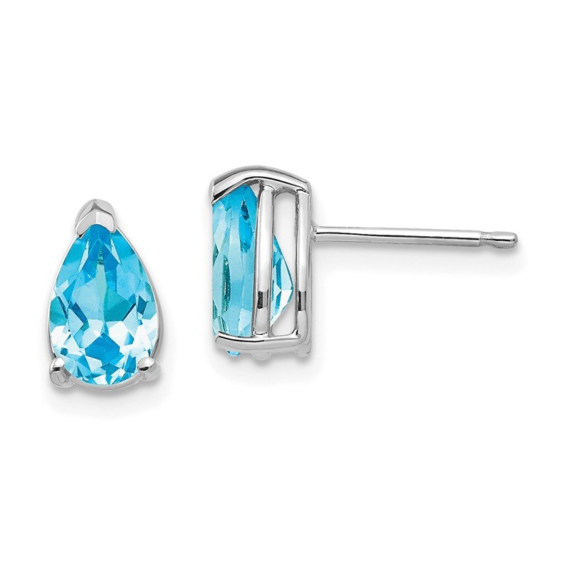 14k White Gold 8x5mm Pear Blue Topaz Post Earrings