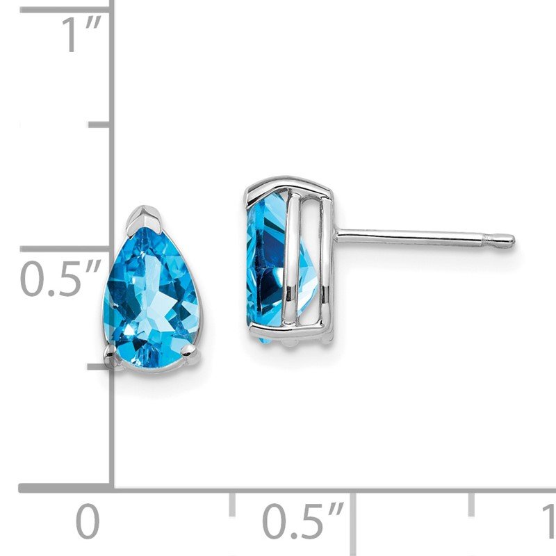 14k White Gold 8x5mm Pear Blue Topaz Post Earrings