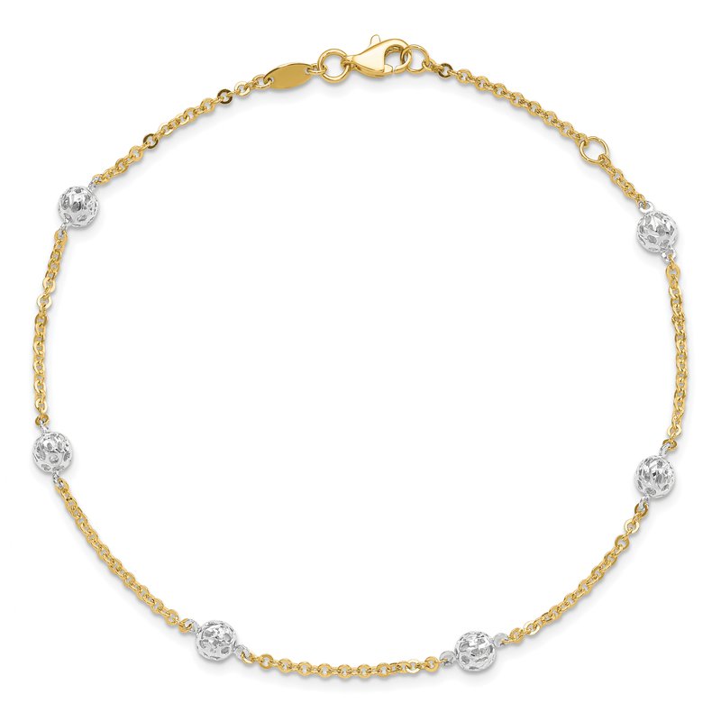 14K Two-tone Polished and Diamond-cut  Anklet
