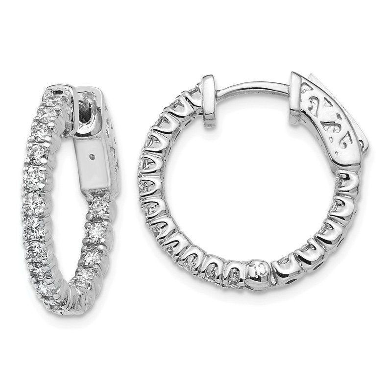 14K White Gold 1 carat Lab Grown Diamond VS+ F+ Complet In and Out Hoop Earrings