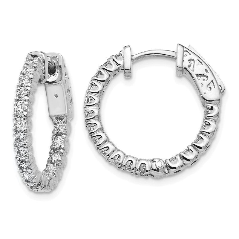 14K White Gold 1 carat Lab Grown Diamond VS+ F+ Complet In and Out Hoop Earrings