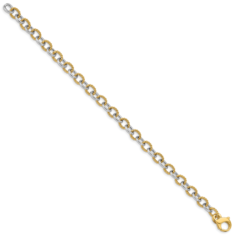 14K Two-tone 18 inch 6.5mm Hand Polished  and Textured Fancy Link with Fancy Lobster Clasp Chain