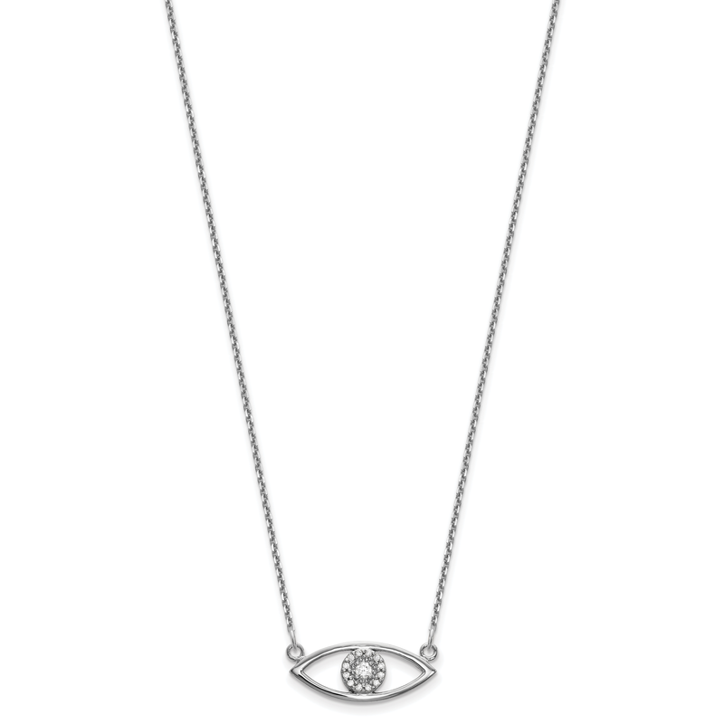 14k White Gold Polished 1/10 carat Diamond Small Evil Eye 18 inch