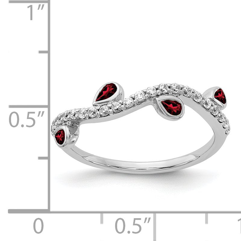 14k White Gold Diamond and Pear Amethyst Curved Ring
