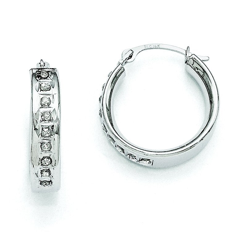 14k White Gold Diamond Fascination Round Hoop Earrings