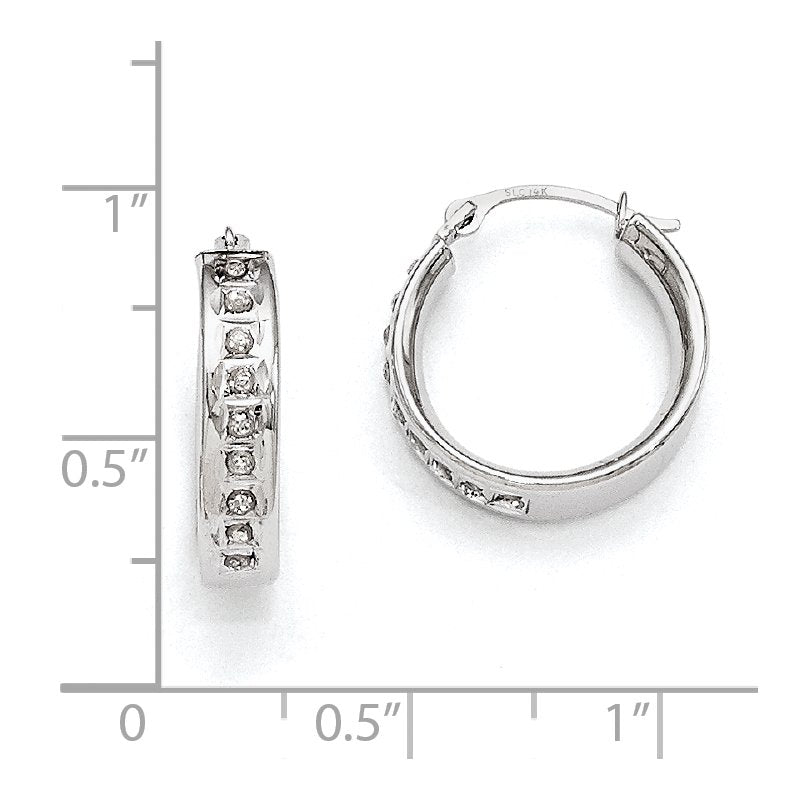 14k White Gold Diamond Fascination Round Hoop Earrings