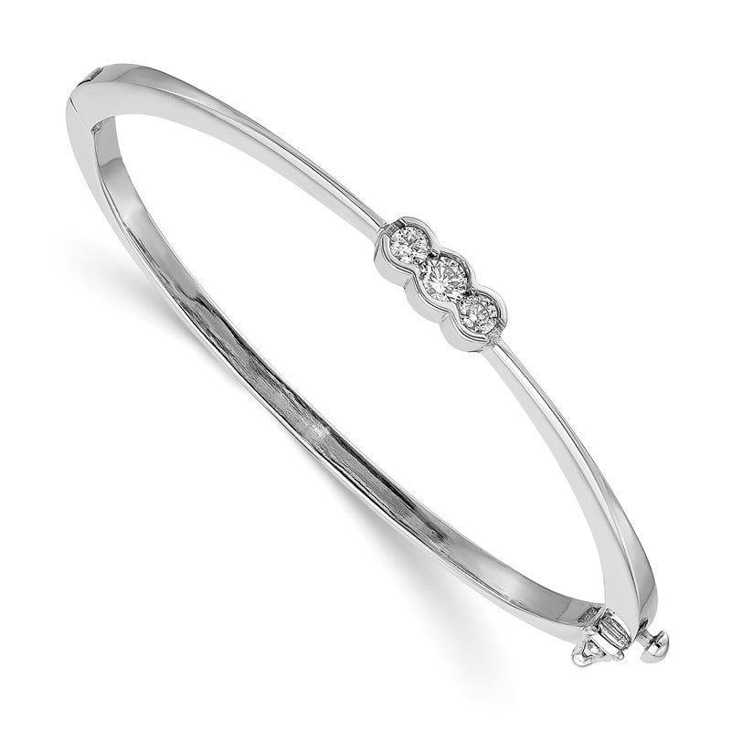 14k White Gold Complete 3-Stone 1/2 carat AA Diamond Hinged Oval Bangle Bracelet