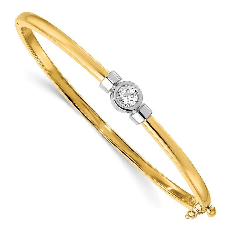 14k Two-tone Complete 1/2 carat AA Diamond Hinged Oval Bangle Bracelet
