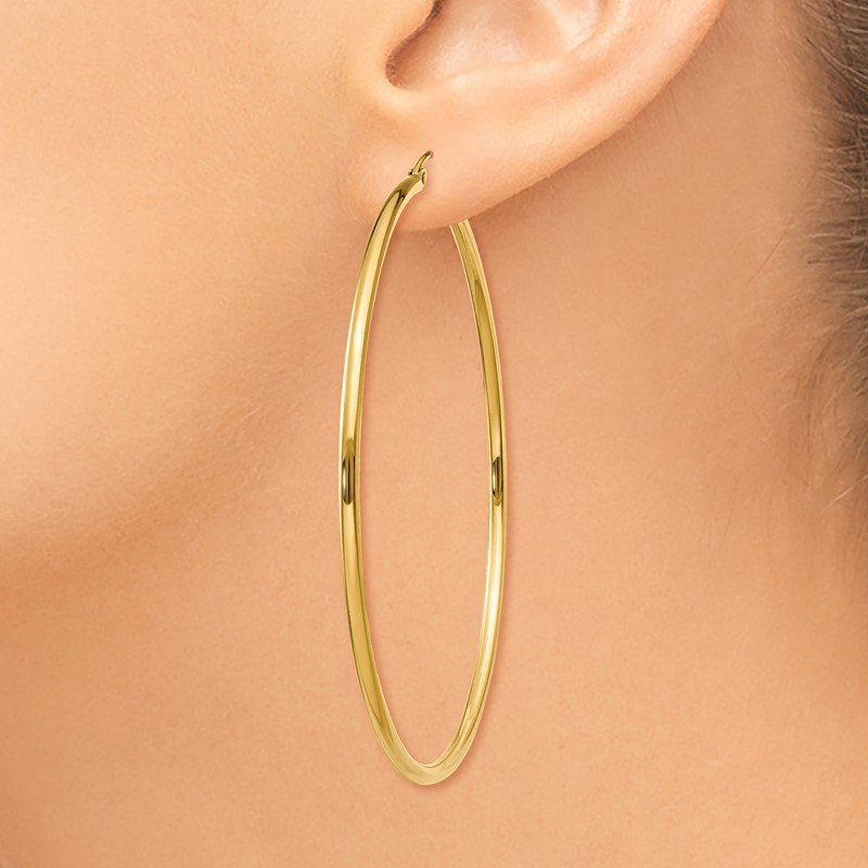 14k 2x60mm Polished Tube Hoop Earrings