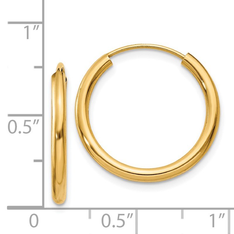 14k 2x20mm Polished Round Endless Tube Hoop Earrings