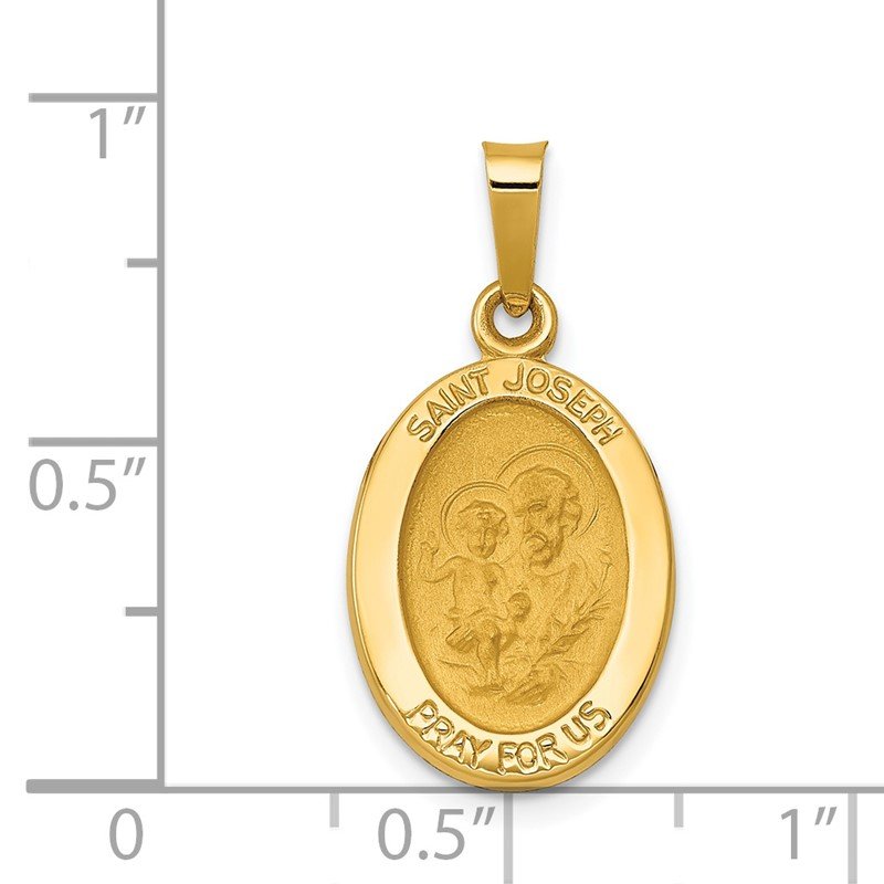 14k Polished and Satin St Joseph Medal Hollow Oval Pendant