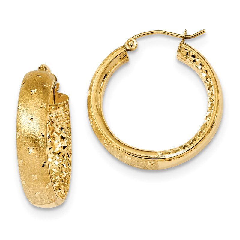 14k Polished Satin and Diamond-cut In/Out Hoop Earrings