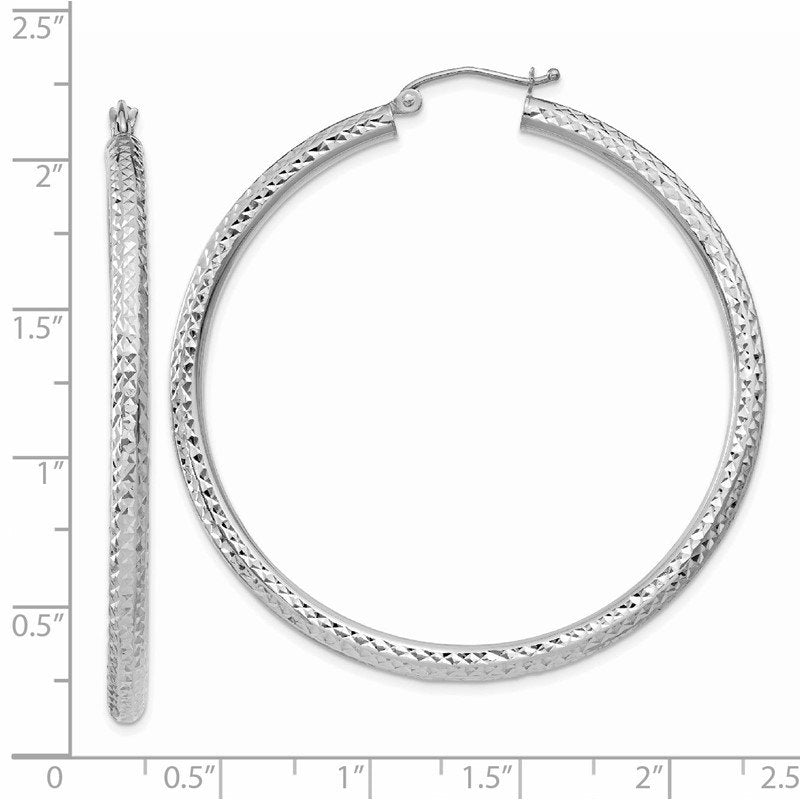 14k White Gold Diamond-cut 3mm Round Hoop Earrings